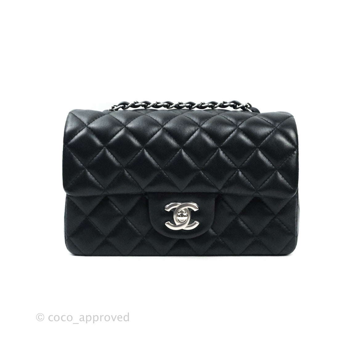 Chanel Quilted Mini Rectangular Black Lambskin Silver Hardware