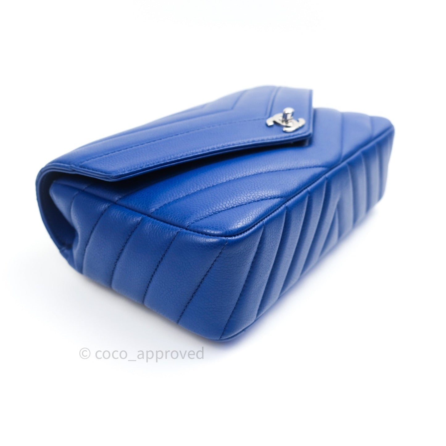 Chanel Chevron Quilted Medium Blue Grained Calfskin Silver Hardware