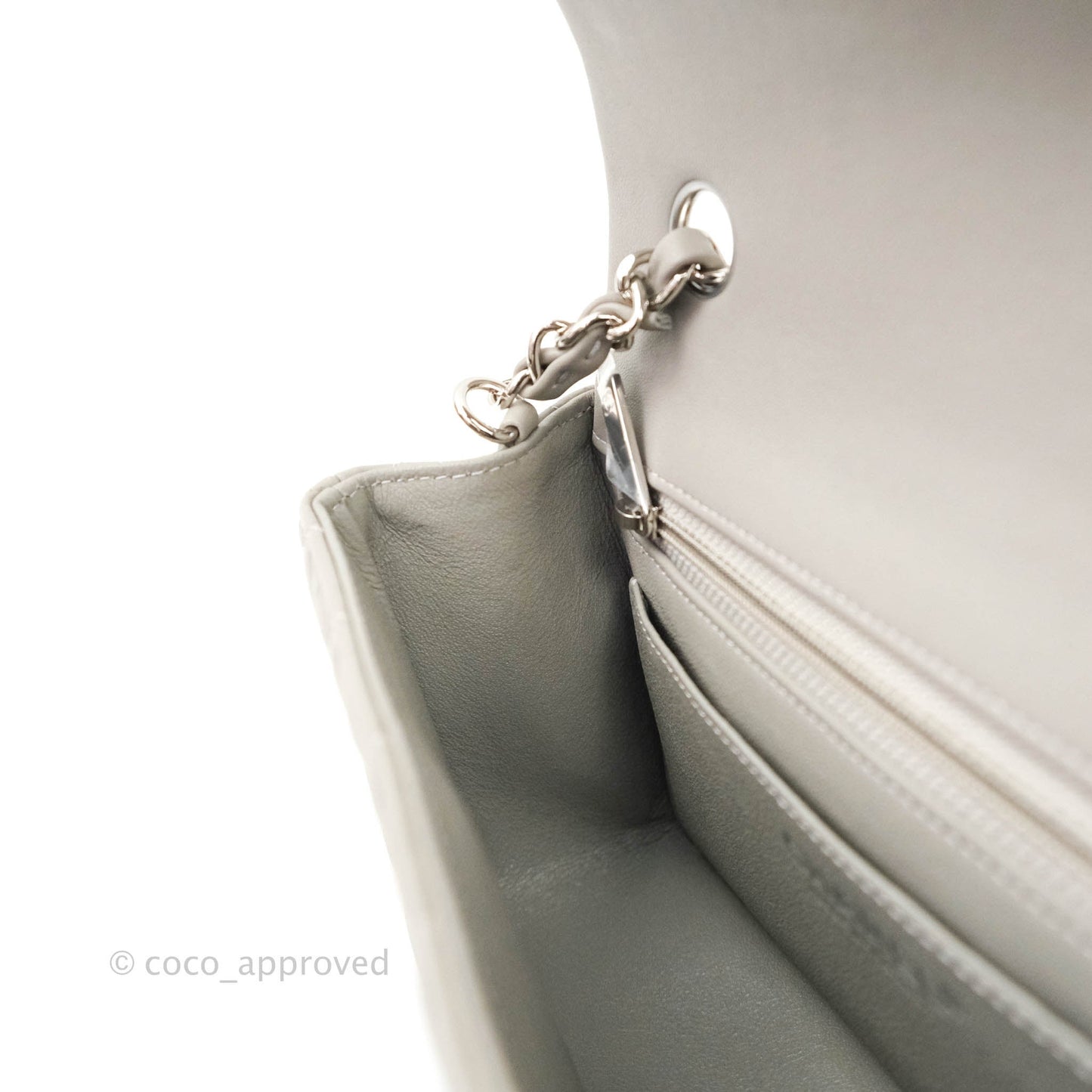 Chanel Quilted Mini Rectangular Flap Grey Lambskin Silver Hardware 19B