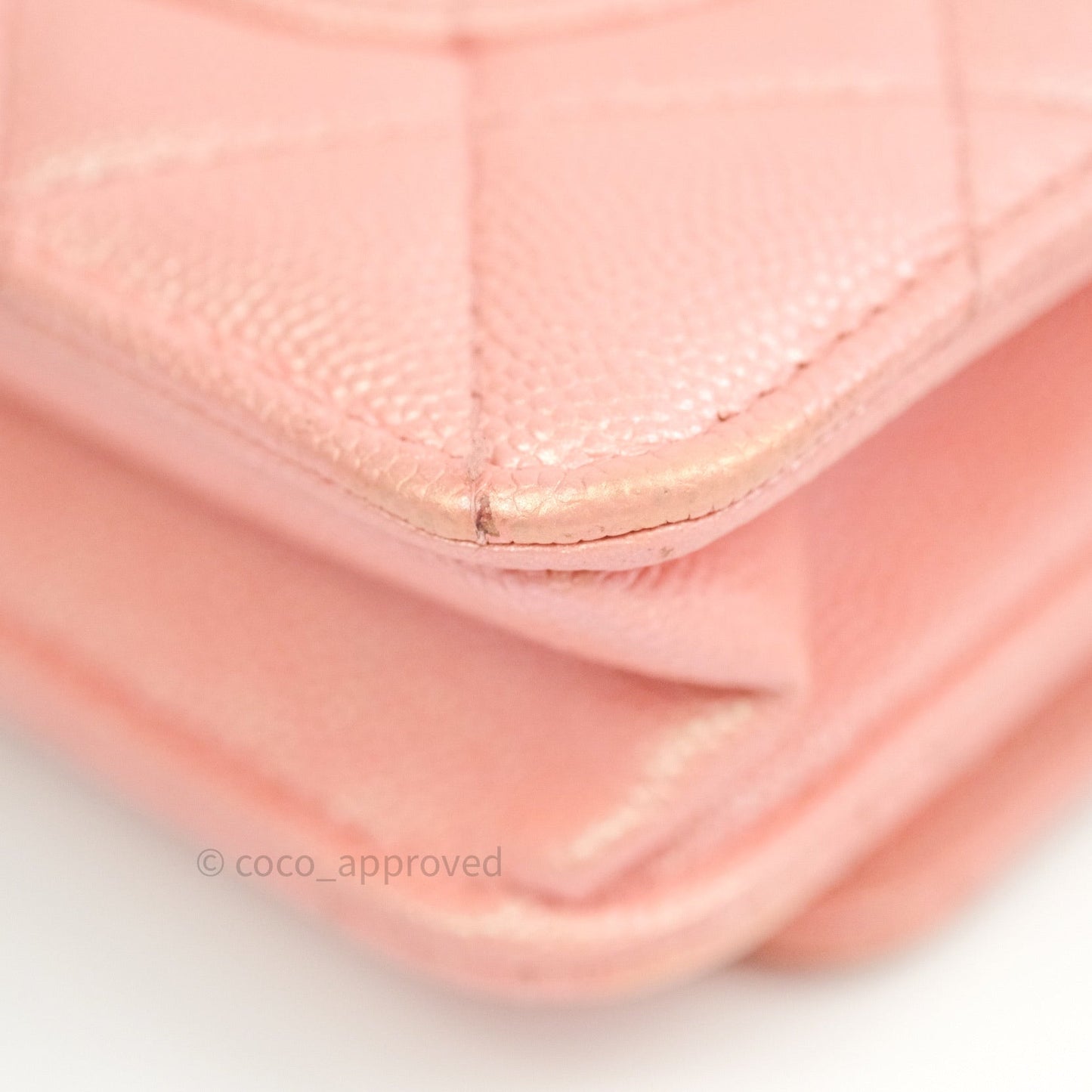 Chanel Quilted Wallet on Chain WOC Iridescent Pink Caviar Gold Hardware 19S