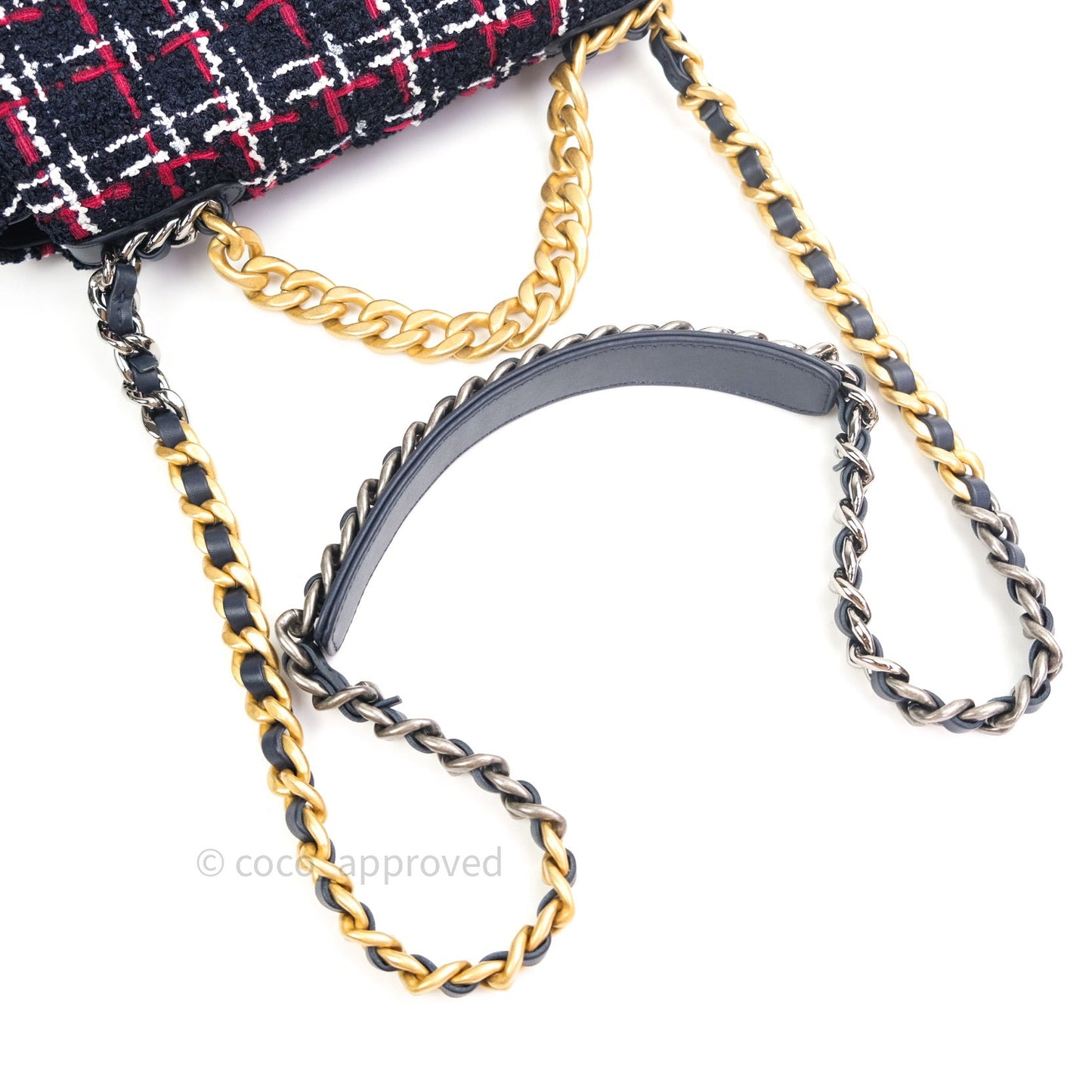 Chanel 19 Small Tweed Red Navy Mixed Hardware