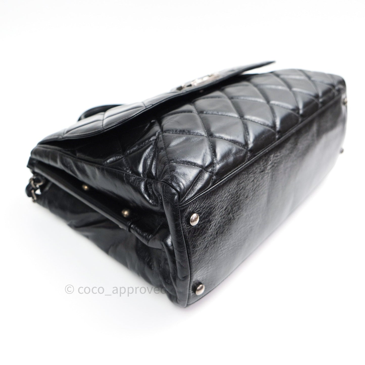 Chanel Boy Glazed Calfskin Tote Bag Black Ruthenium Hardware