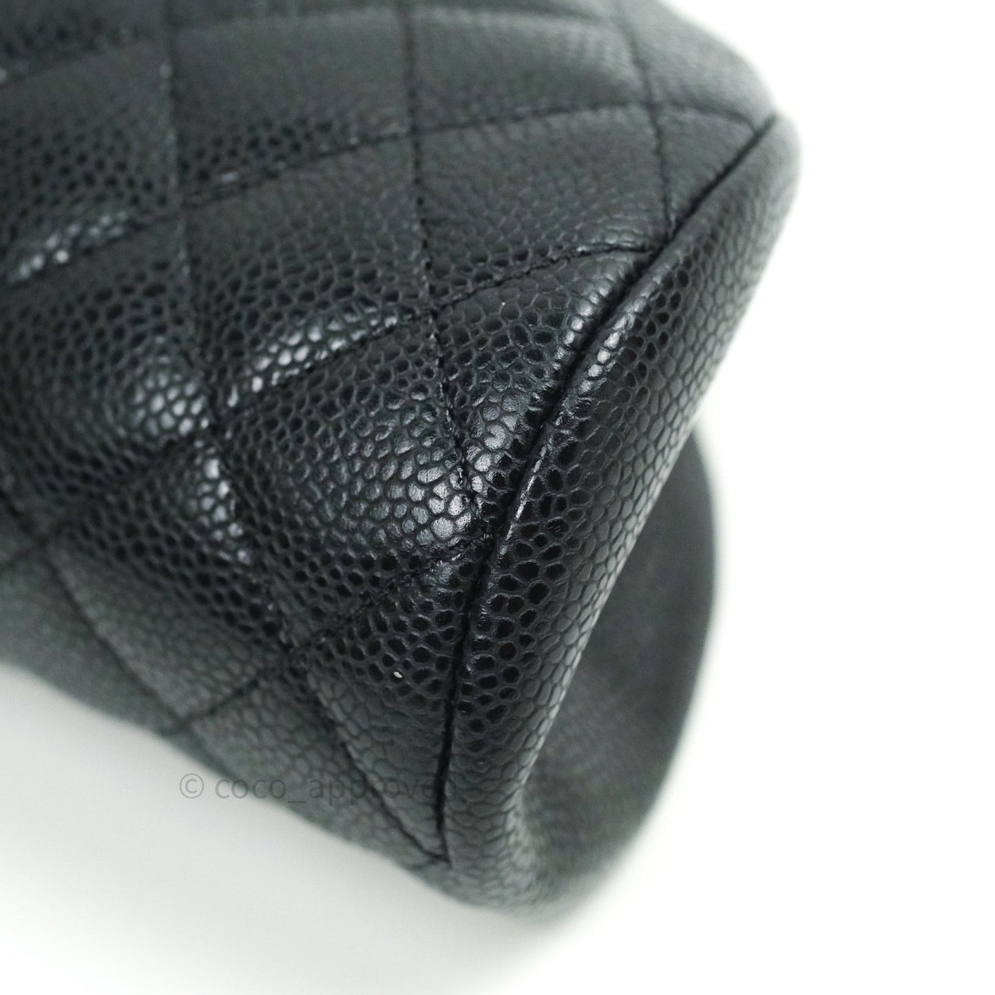 Chanel Quilted Timeless Kisslock Clutch Black Caviar Silver Hardware