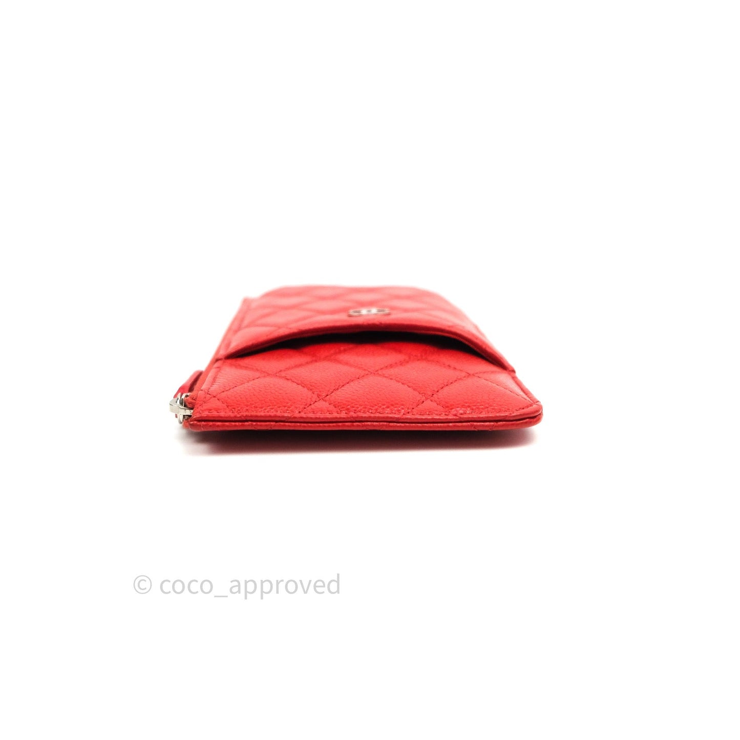 Chanel Red Caviar Phone Holder Long Zip Wallet