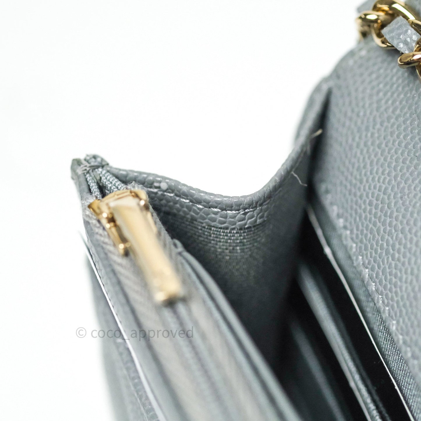 Chanel Caviar Quilted Wallet on Chain WOC Grey Light Gold Hardware 20C