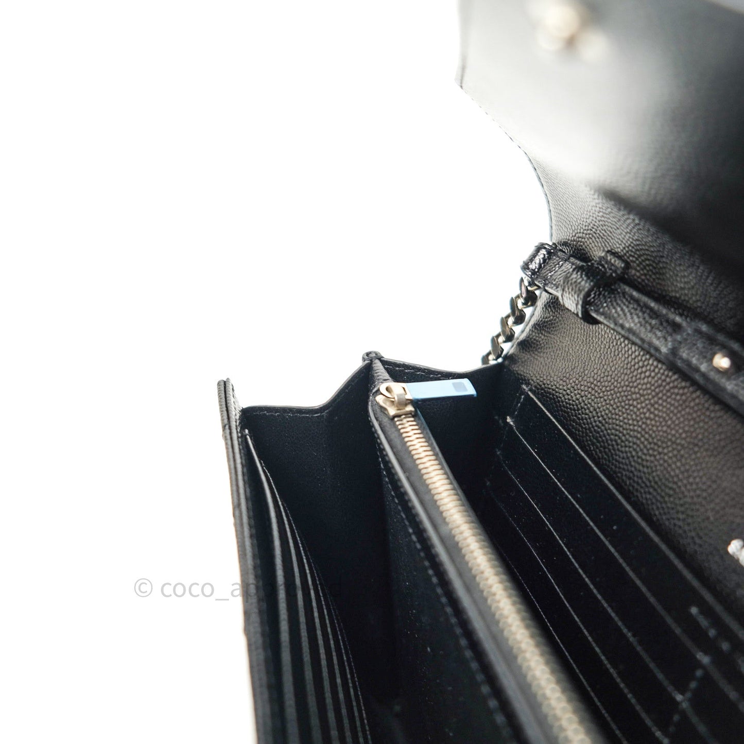 Saint Laurent Wallet on Chain Large in Black Grained Leather and Silver Hardware