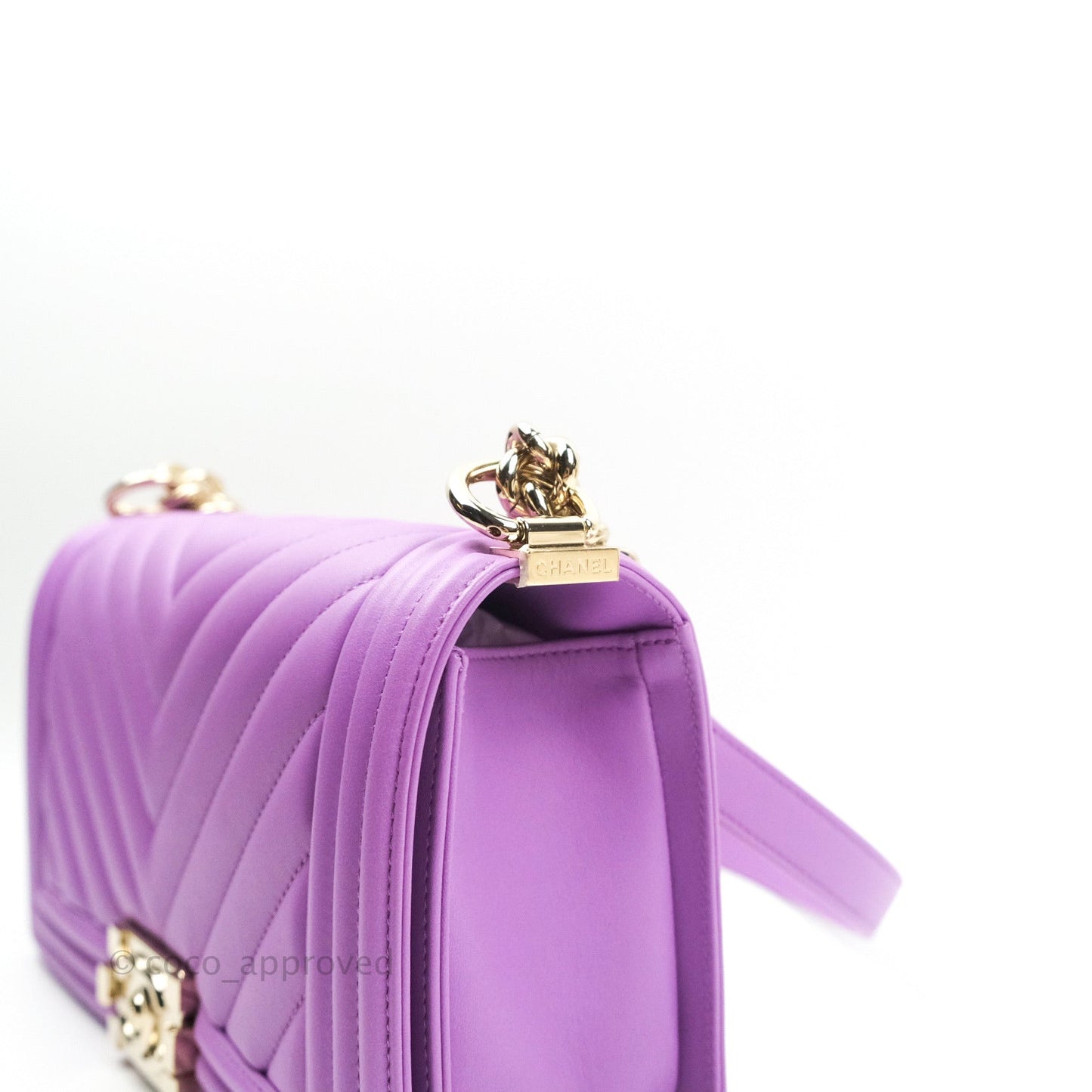 Chanel Boy Chevron Medium Purple Calfskin Gold Hardware