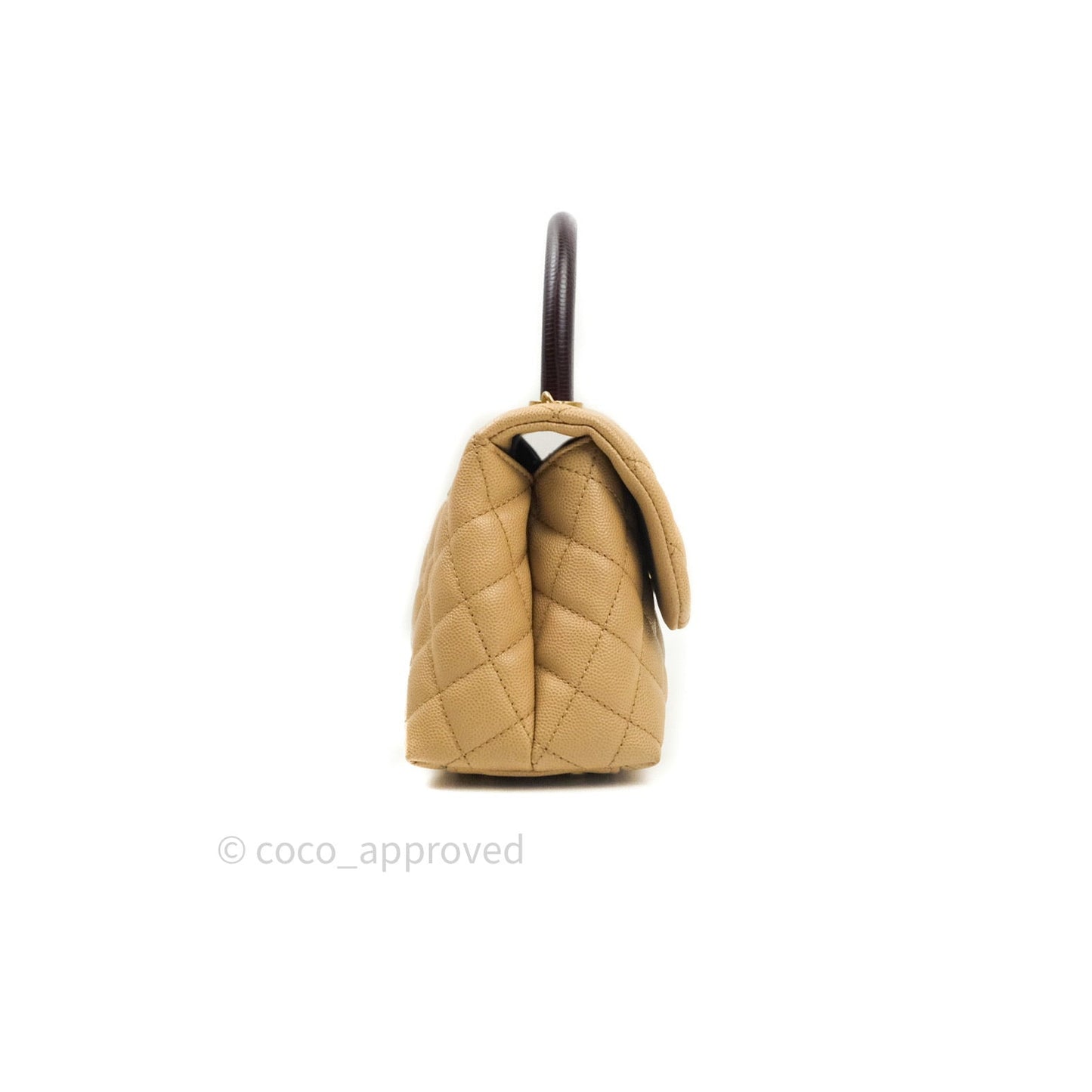 Chanel Mini Coco Handle Quilted Beige Caviar Gold Hardware Lizard Embossed Handle