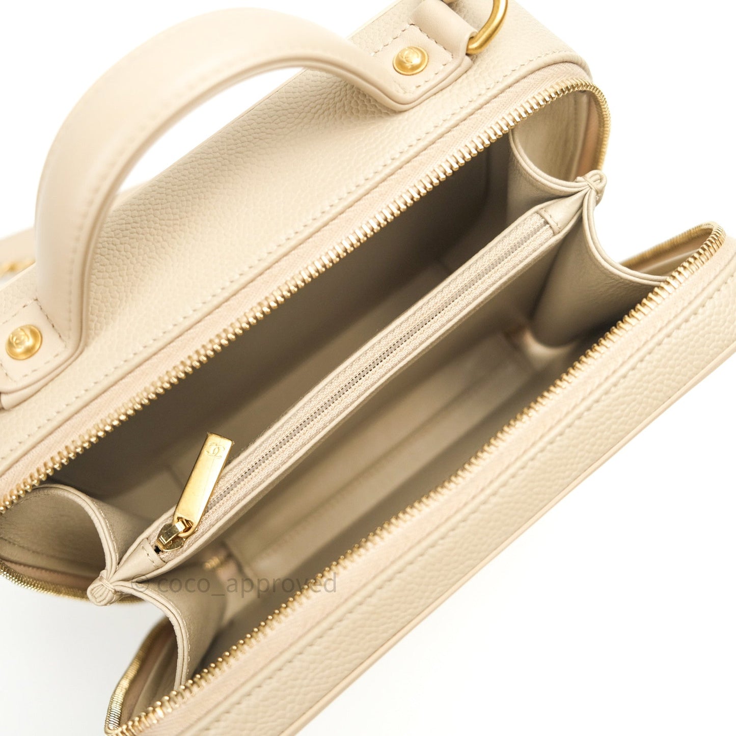 Chanel Quilted Medium CC Filigree Vanity Case Light Beige Caviar Gold Hardware