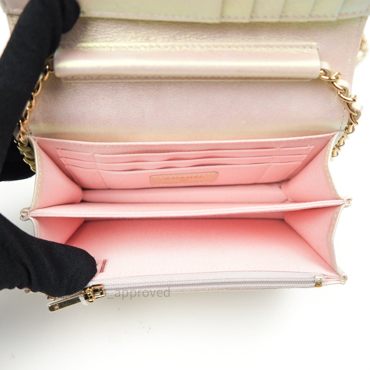Chanel Quilted Mini Wallet on Chain WOC Iridescent Ivory Gold Hardware 20A