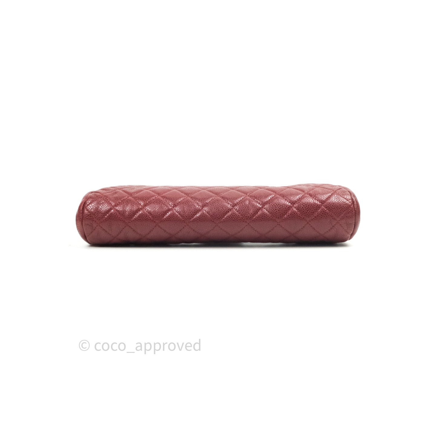Chanel Quilted Timeless Kisslock Clutch Dark Red Caviar Silver Hardware