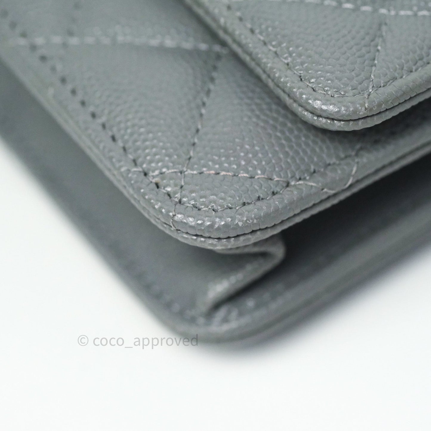 Chanel Caviar Quilted Wallet on Chain WOC Grey Light Gold Hardware 20C
