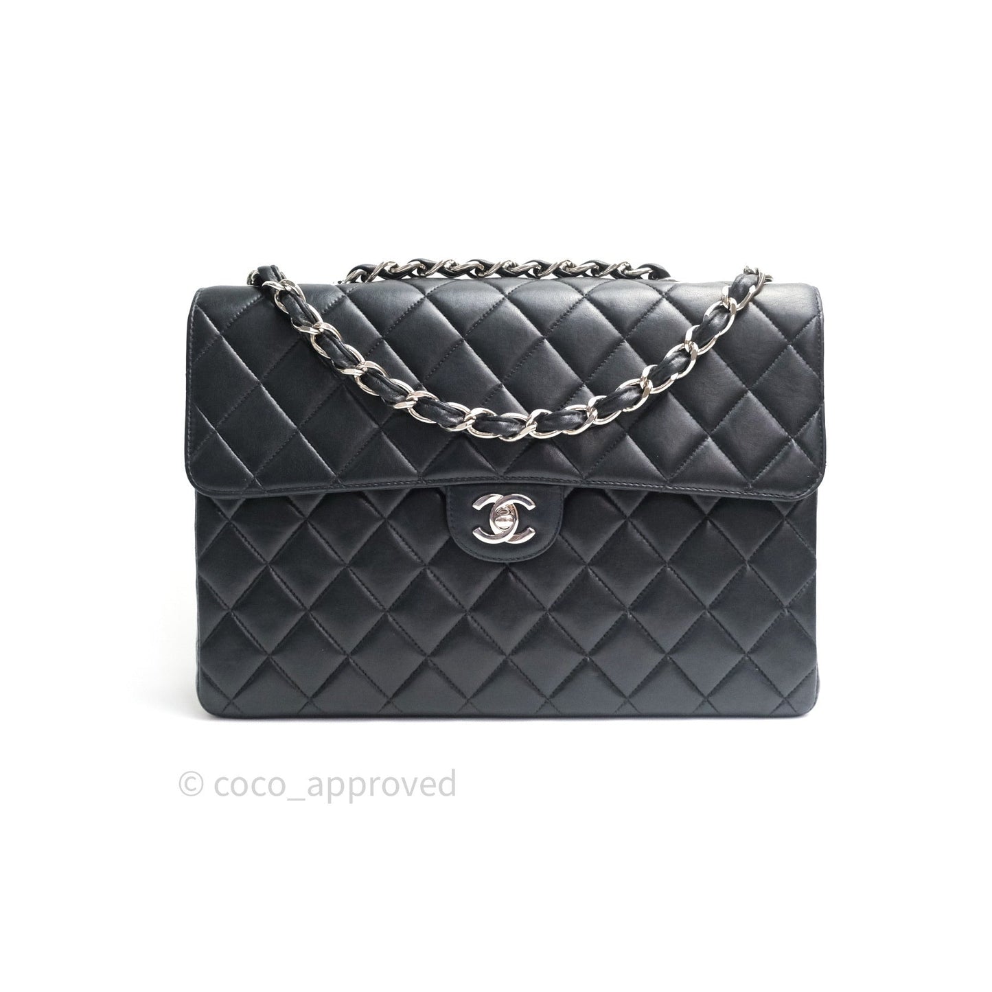 Chanel Classic Vintage Jumbo Single Flap Black Lambskin Silver Hardware