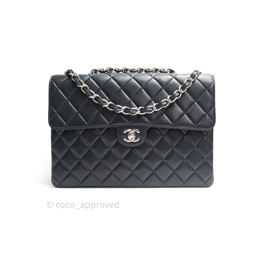 Chanel Classic Vintage Jumbo Single Flap Black Lambskin Silver Hardware