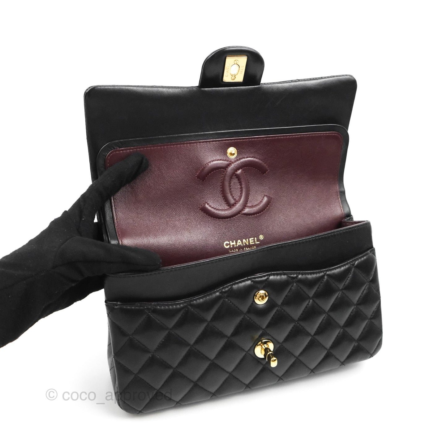 Chanel Classic M/L Medium Flap Quilted Black Lambskin Gold Hardware