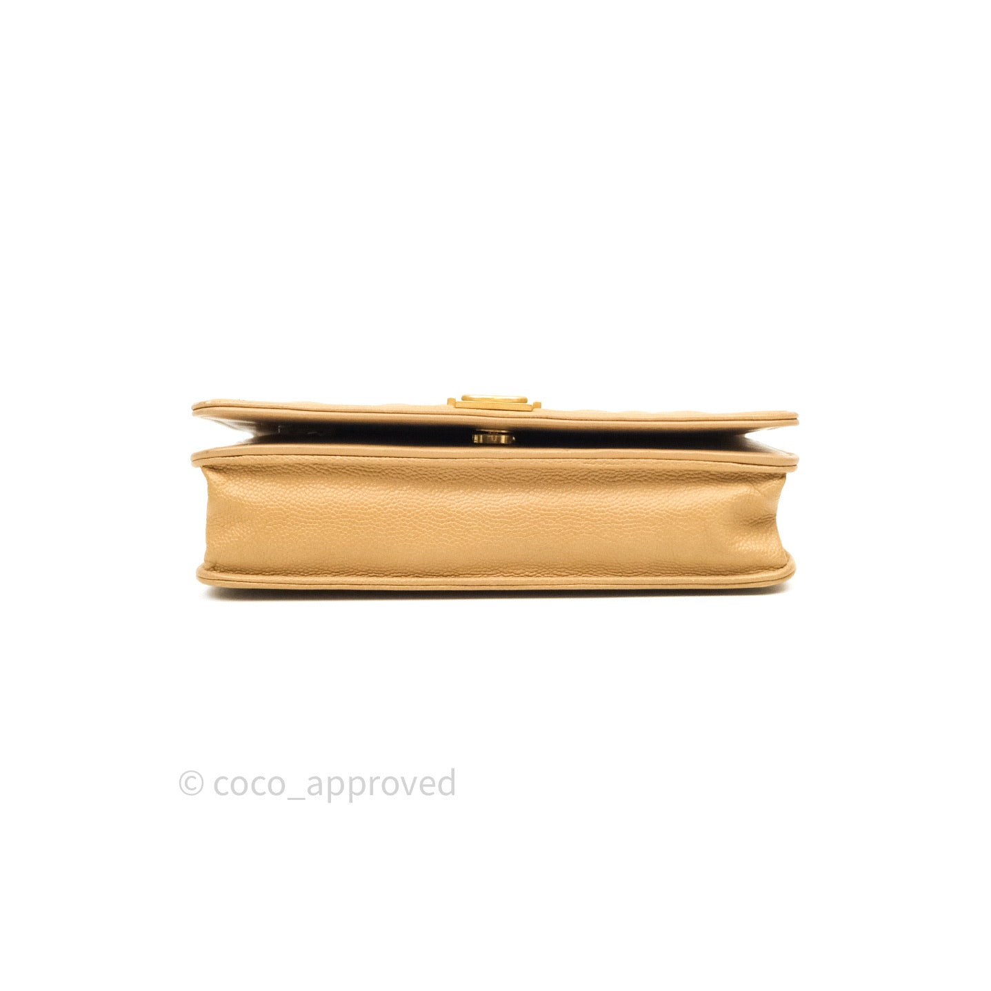 Chanel Quilted Boy Wallet on Chain WOC Beige Caviar Gold Hardware