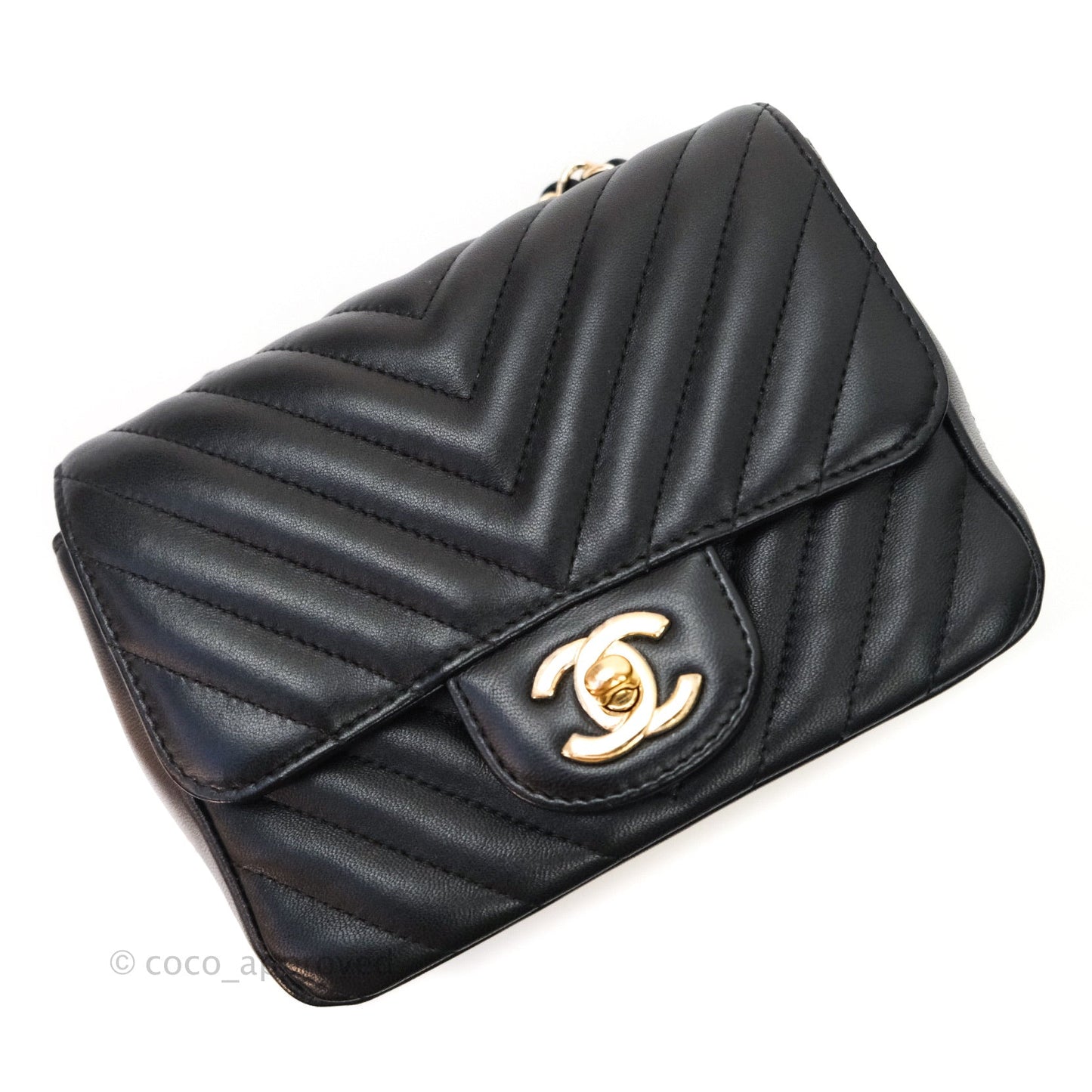 Chanel Mini Square Chevron Black Lambskin Gold Hardware