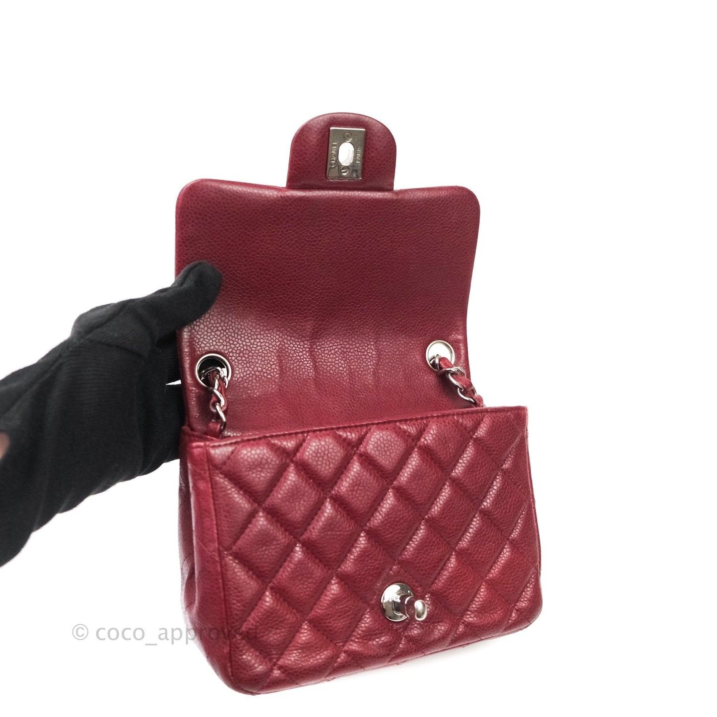 Chanel Mini Square Dark Red Caviar Silver Hardware