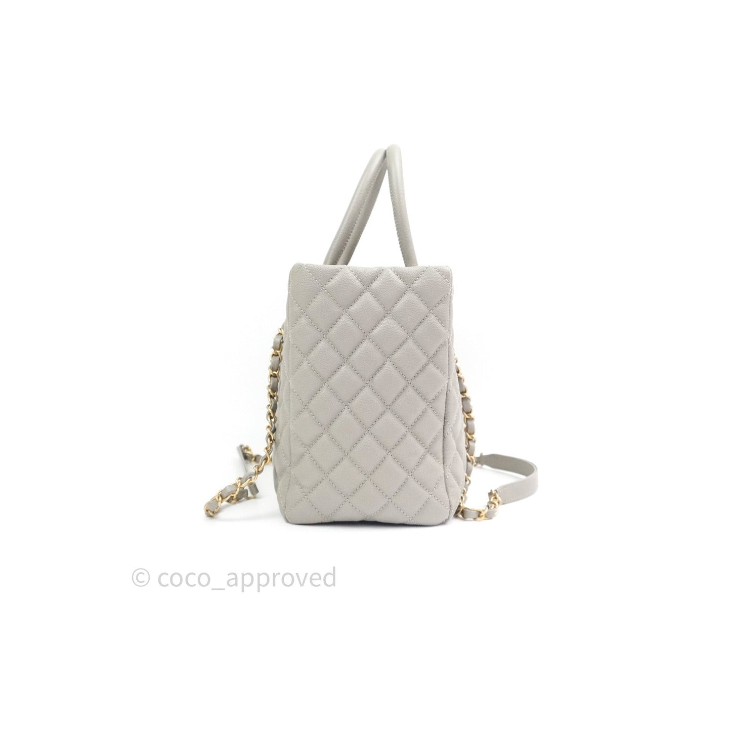 Chanel Quilted Medium Coco Handle Shopping Tote Grey Caviar Gold Hardware