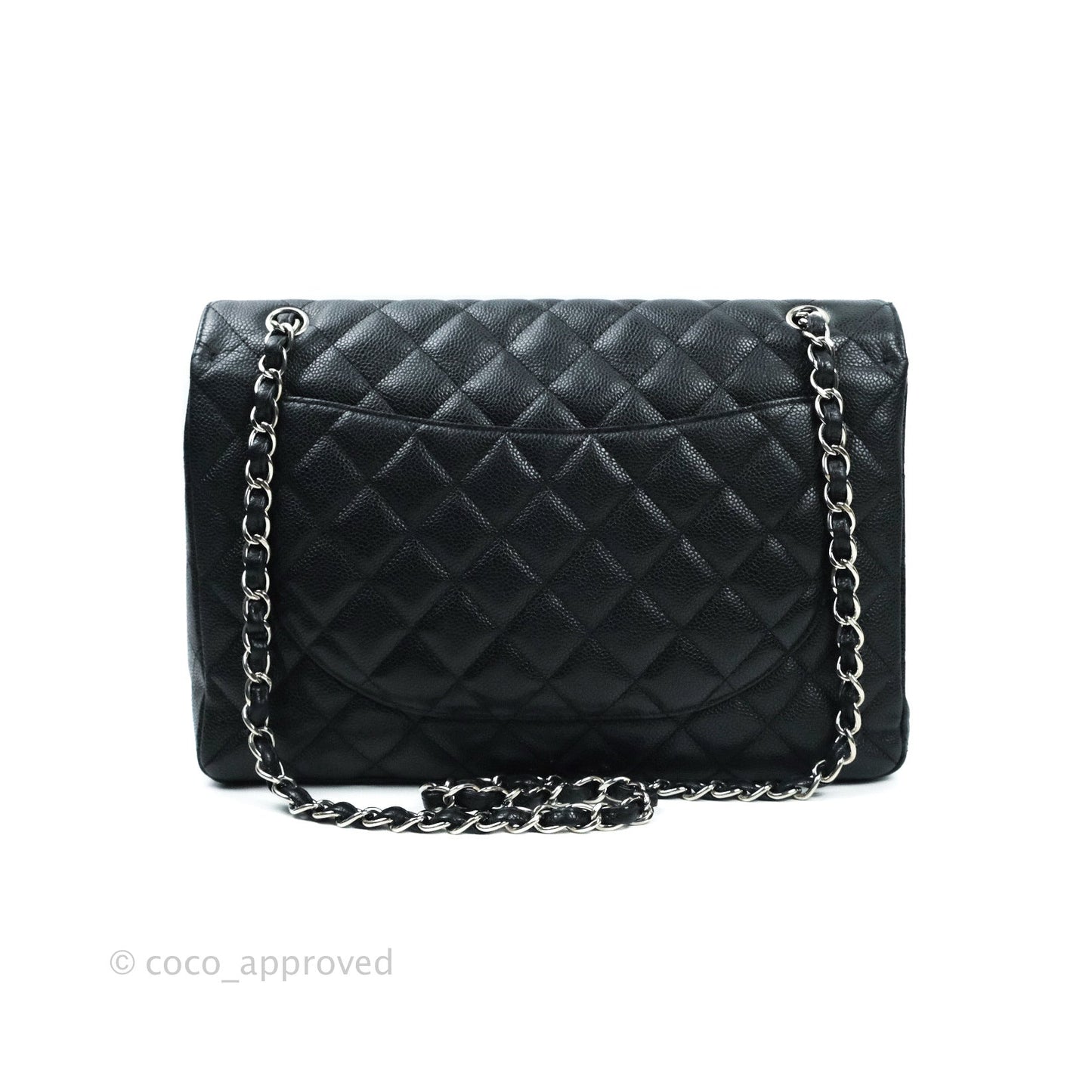 Chanel Quilted Maxi Single Flap Black Caviar Silver Hardware