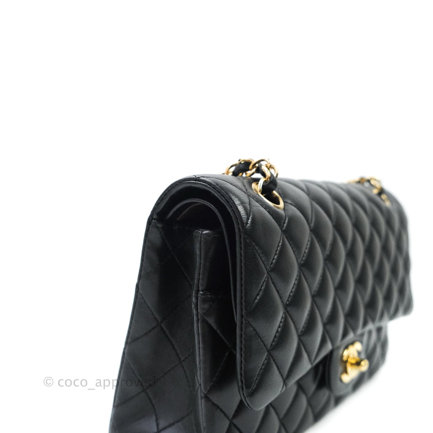 Chanel Classic M/L Medium Double Flap Bag Black Lambskin Gold Hardware