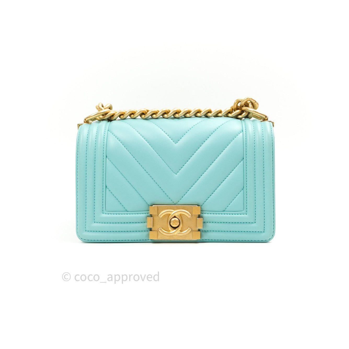 Chanel Small Boy Chevron Blue Calfskin Gold Hardware