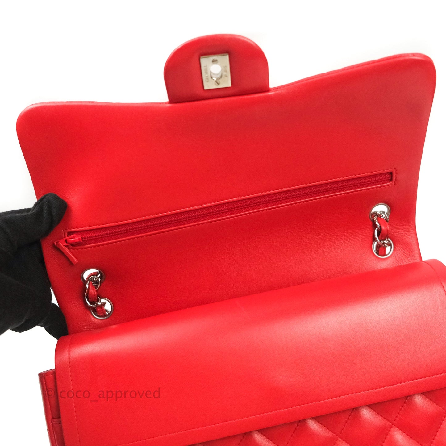 Chanel Jumbo Double Flap Red Lambskin Silver Hardware⁣⁣
