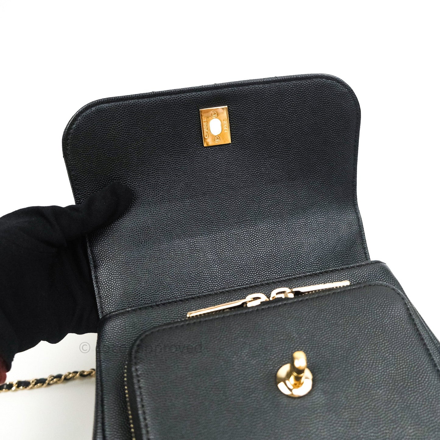 Chanel Quilted Small Business Affinity Flap Black Caviar Light Gold Hardware