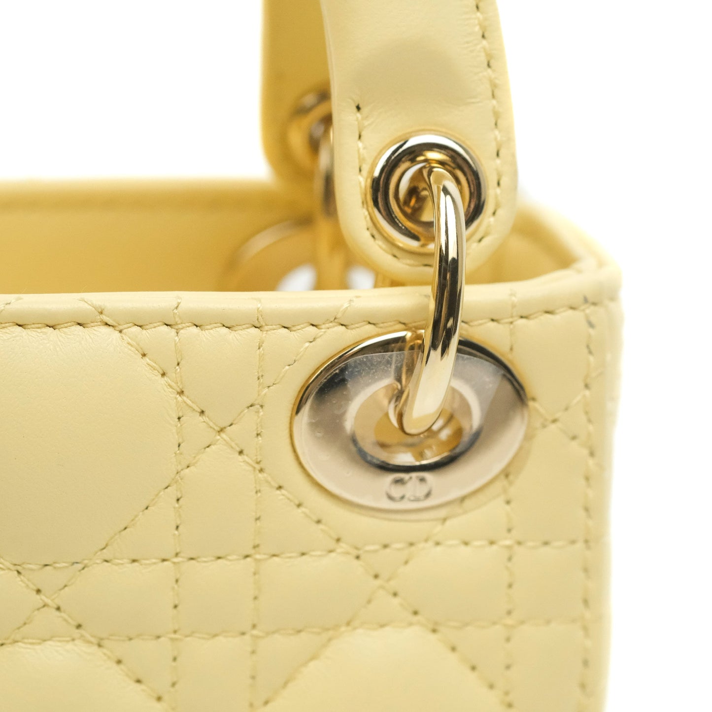 Christian Dior Micro Lady Dior Cannage Pale Yellow Lambskin Gold Hardware