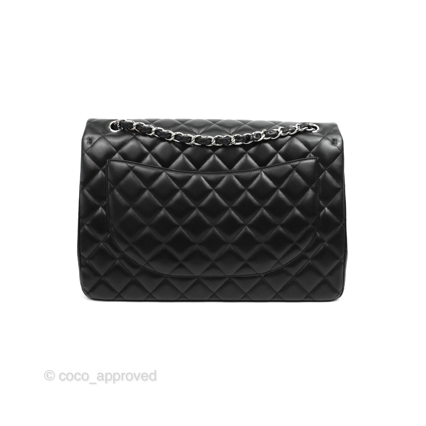 Chanel Quilted Single Flap Maxi Flap Black Lambskin Silver Hardware