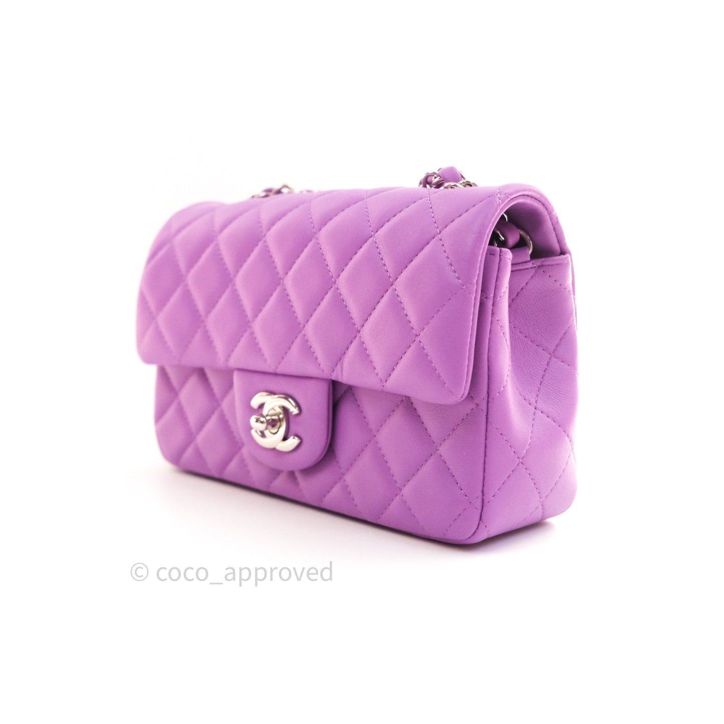 Chanel Quilted Mini Rectangular Flap Purple Lambskin Silver Hardware