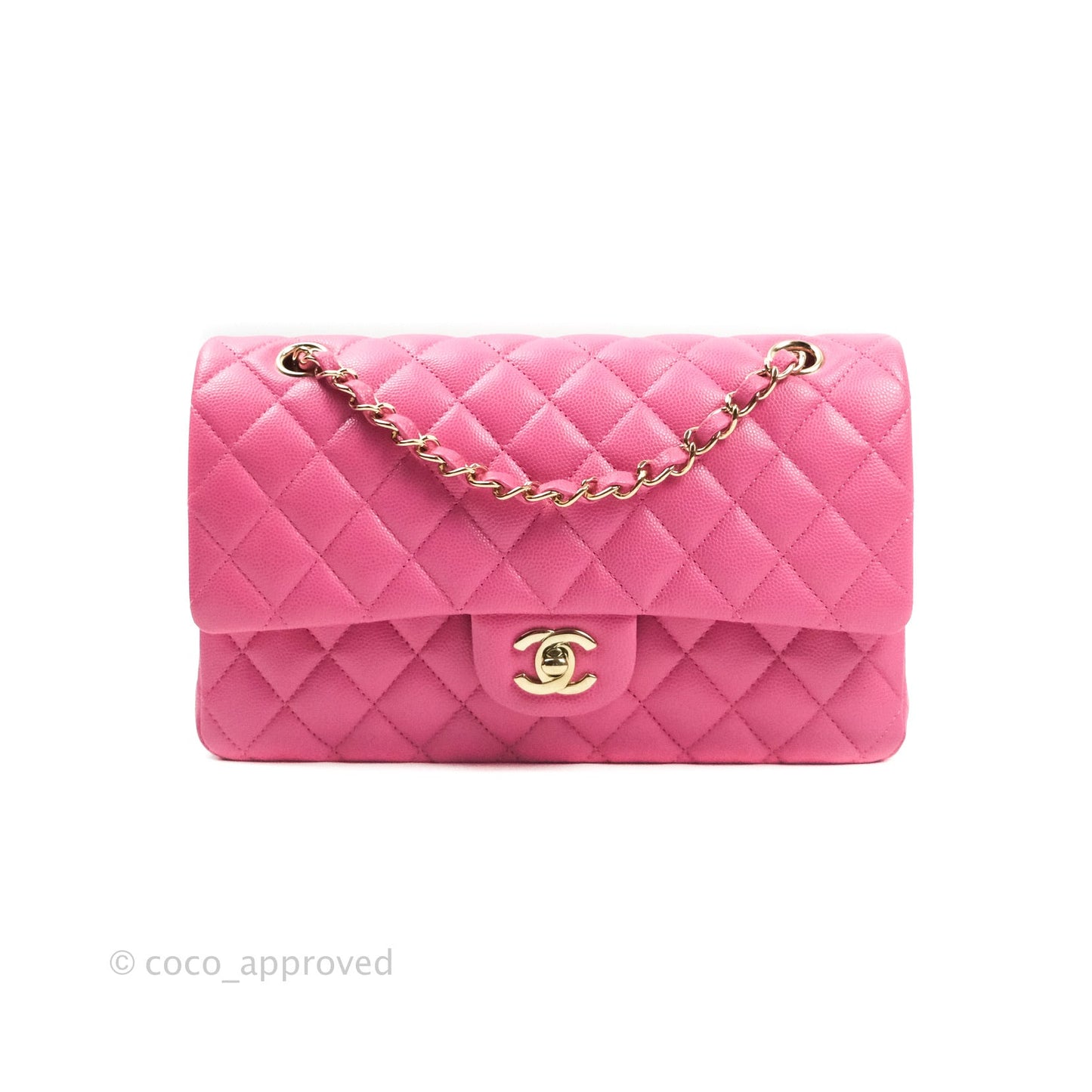 Chanel Classic M/L Medium Double Flap Bag Pink Caviar Gold Hardware 19C