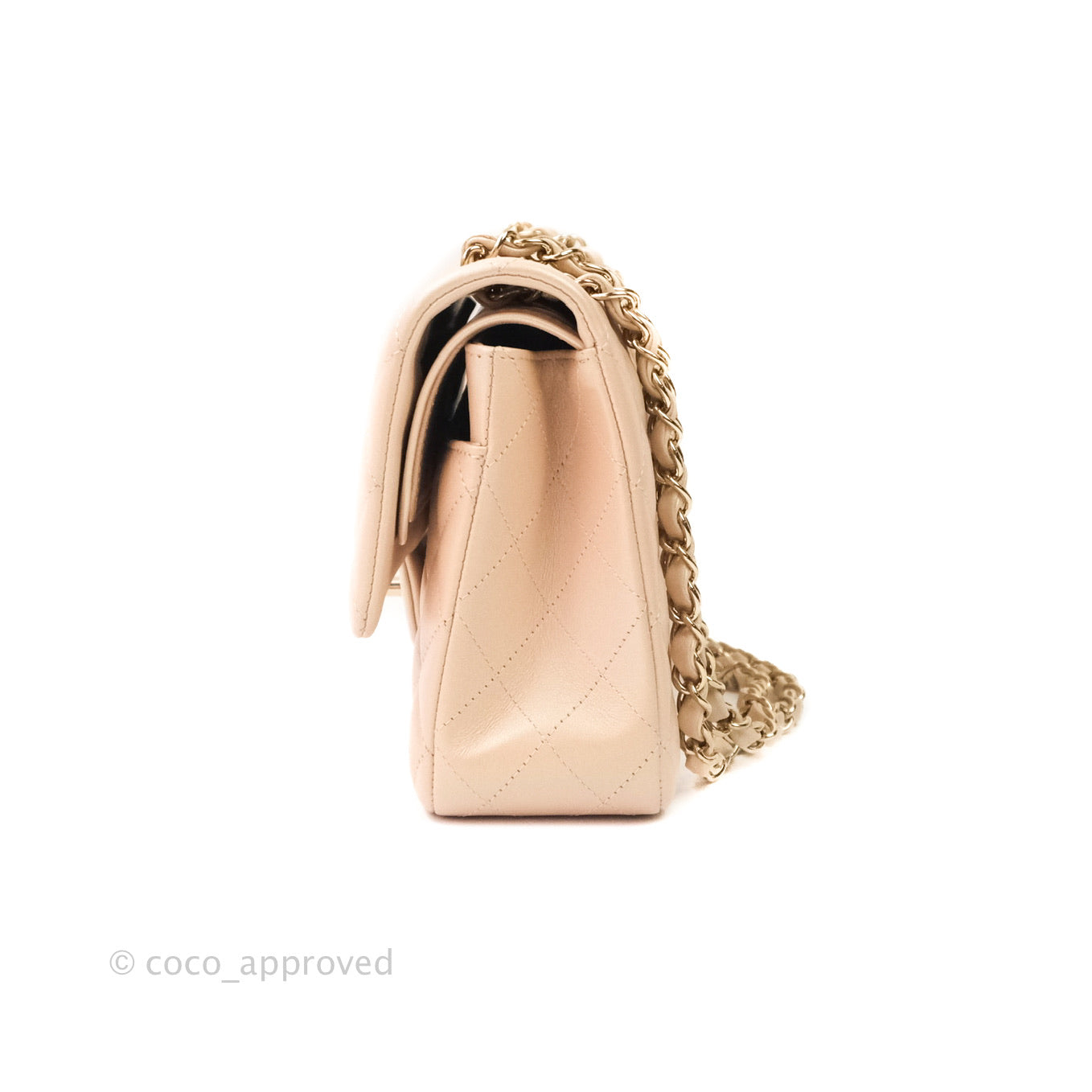 Chanel M/L Medium Double Flap Bag Iridescent Beige Calfskin Gold Hardware 21S