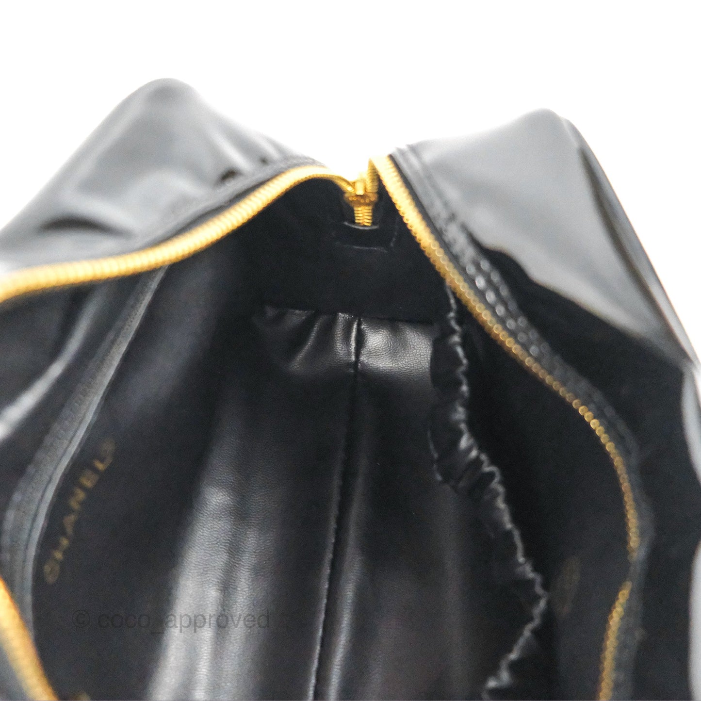 Chanel Vintage Coco Black Leather Patent Make Up Pouch