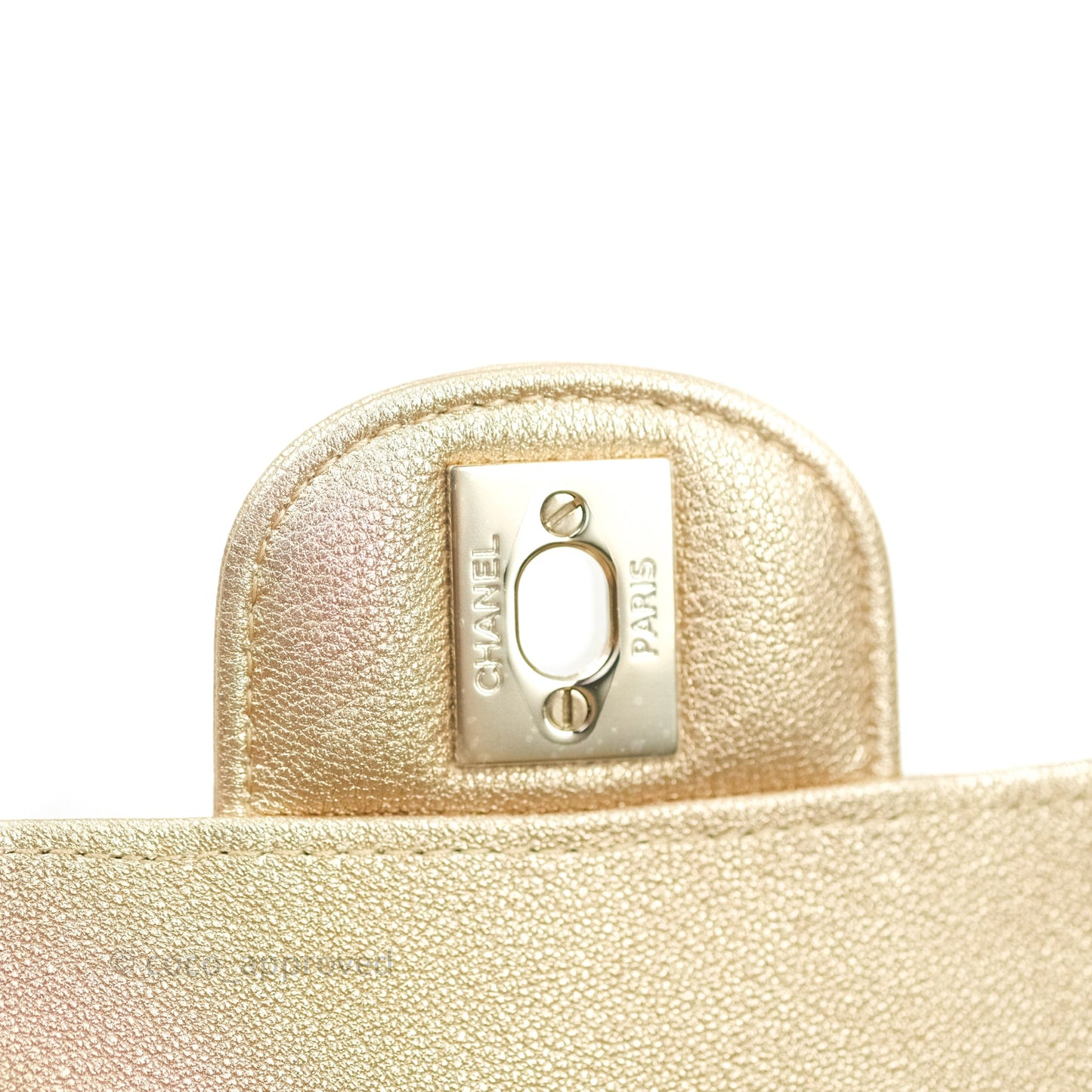 Chanel Quilted Mini Rectangular Metallic Champagne Gold Lambskin Gold Hardware