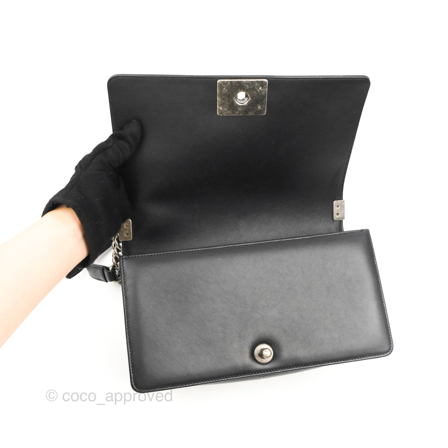 Chanel Quilted Medium Boy Black Calfskin Ruthenium Hardware