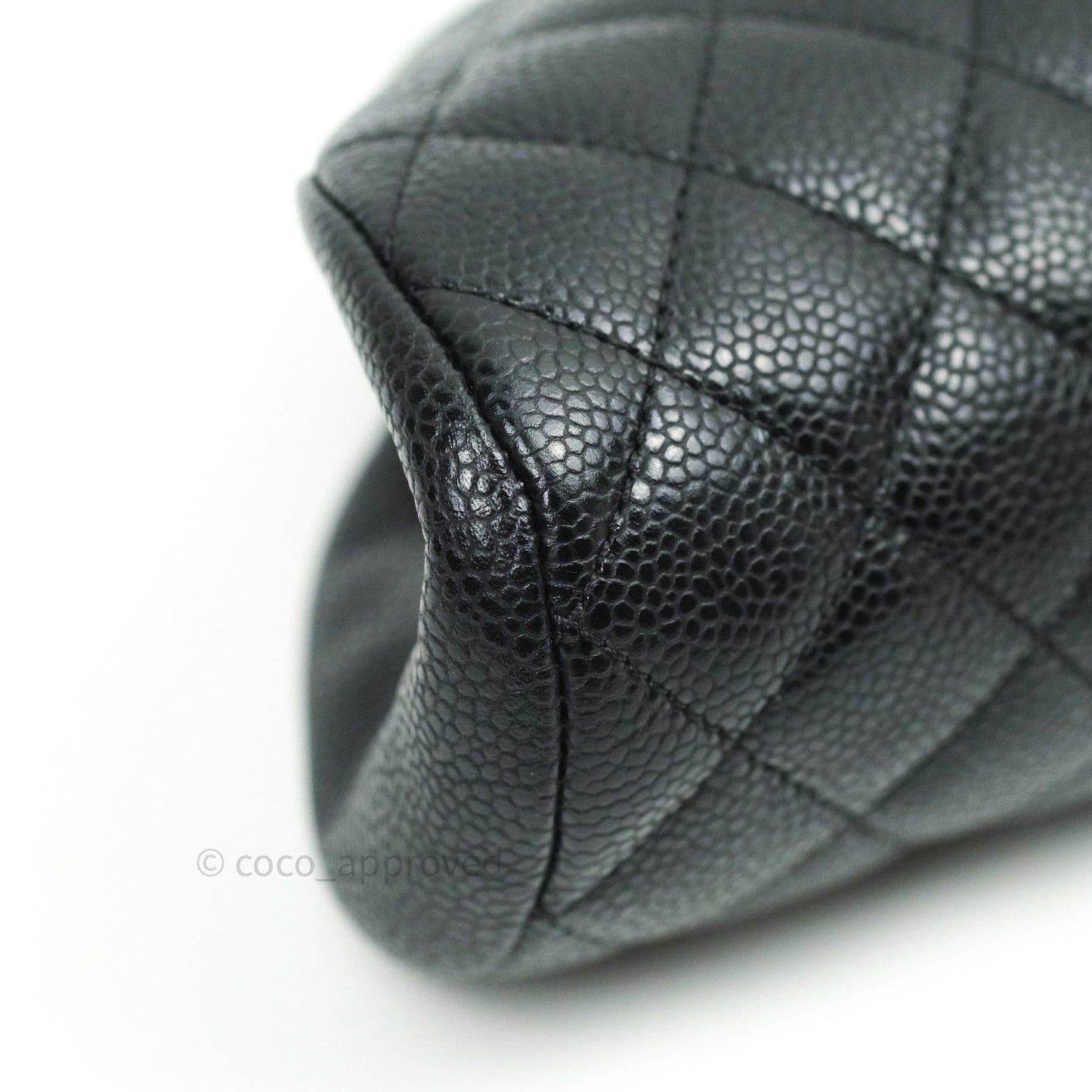 Chanel Quilted Timeless Kisslock Clutch Black Caviar Silver Hardware