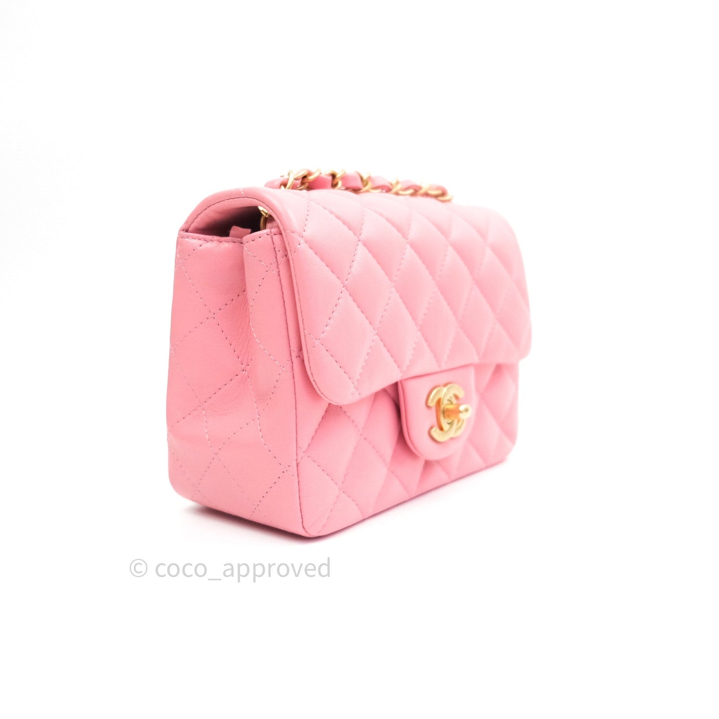 Chanel Mini Square Pink Quilted Lambskin Gold Hardware
