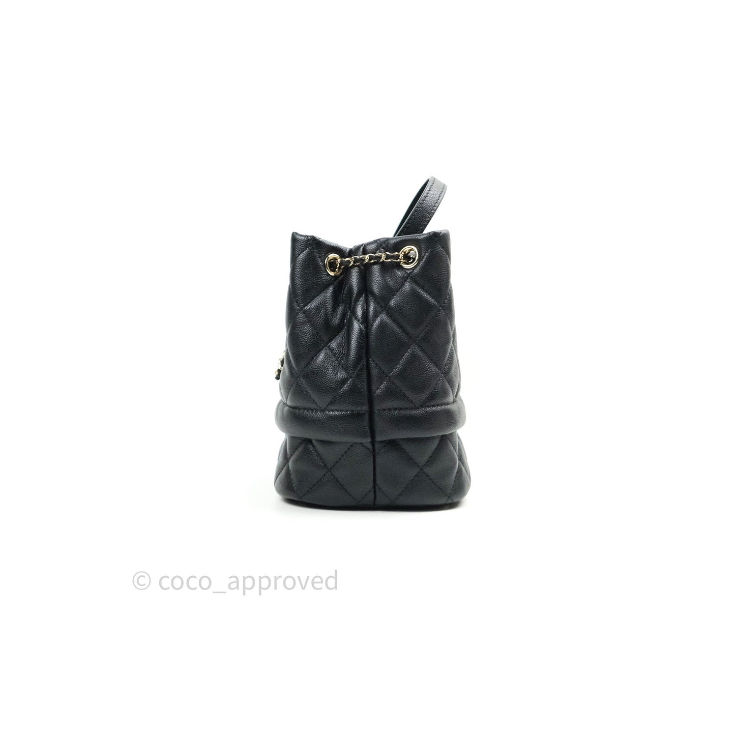 Chanel Caviar Quilted Rolled Up Bucket Drawstring Bag Black Gold Hardware