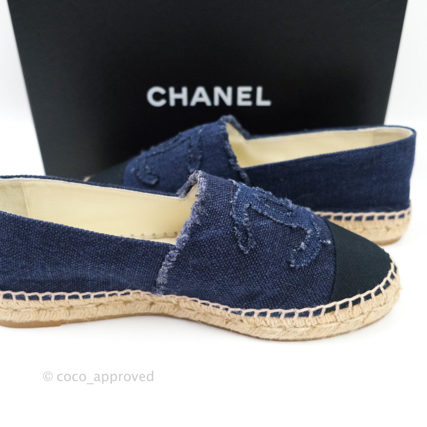 Chanel Espadrille Navy Black Tweed Size 39