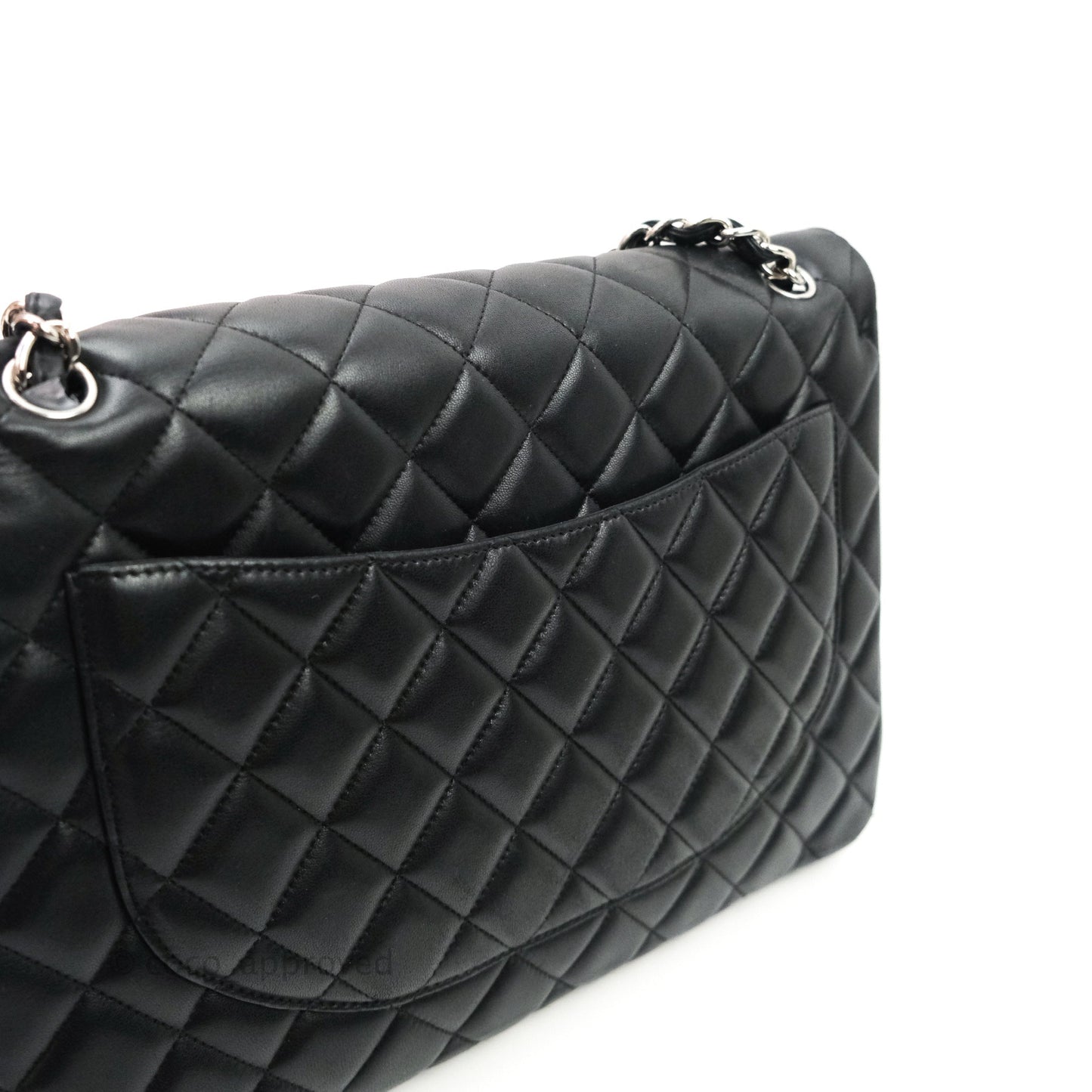 Chanel Quilted Maxi Single Flap Black Lambskin Silver Hardware