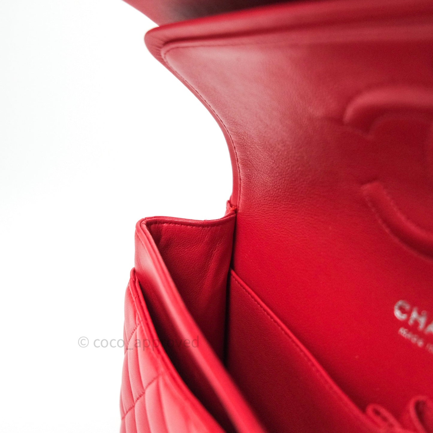 Chanel Classic M/L Medium Double Flap Bag Red Lambskin Silver Hardware