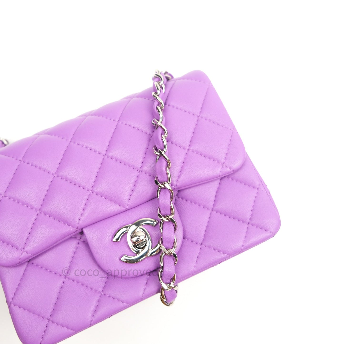 Chanel Mini Square Purple Lambskin Silver Hardware