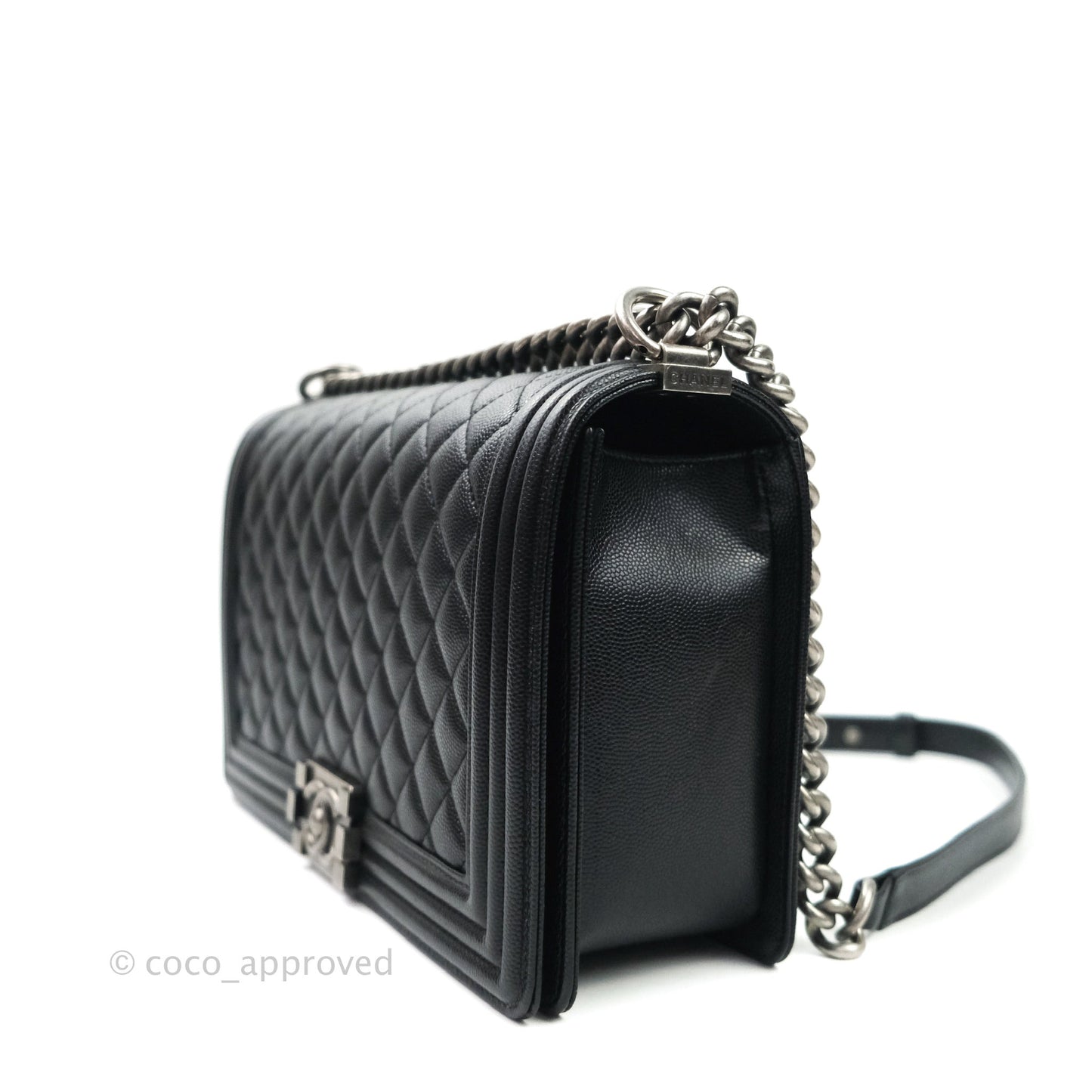 Chanel Boy New Medium Quilted Black Caviar Ruthenium Hardware