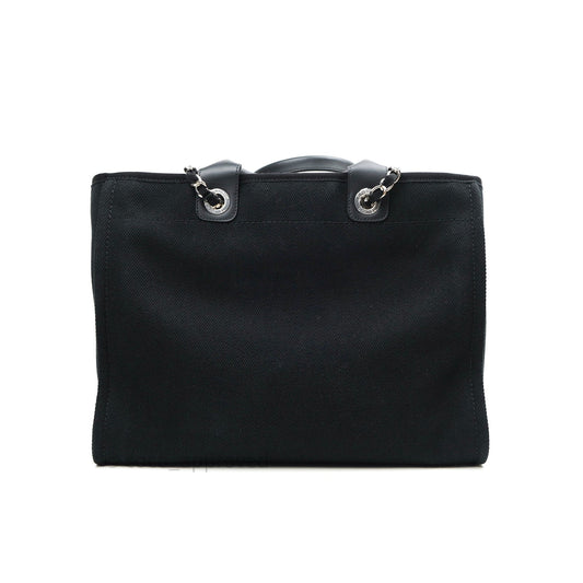 Chanel Large Deauville Black Canvas Imitation Pearl 20S