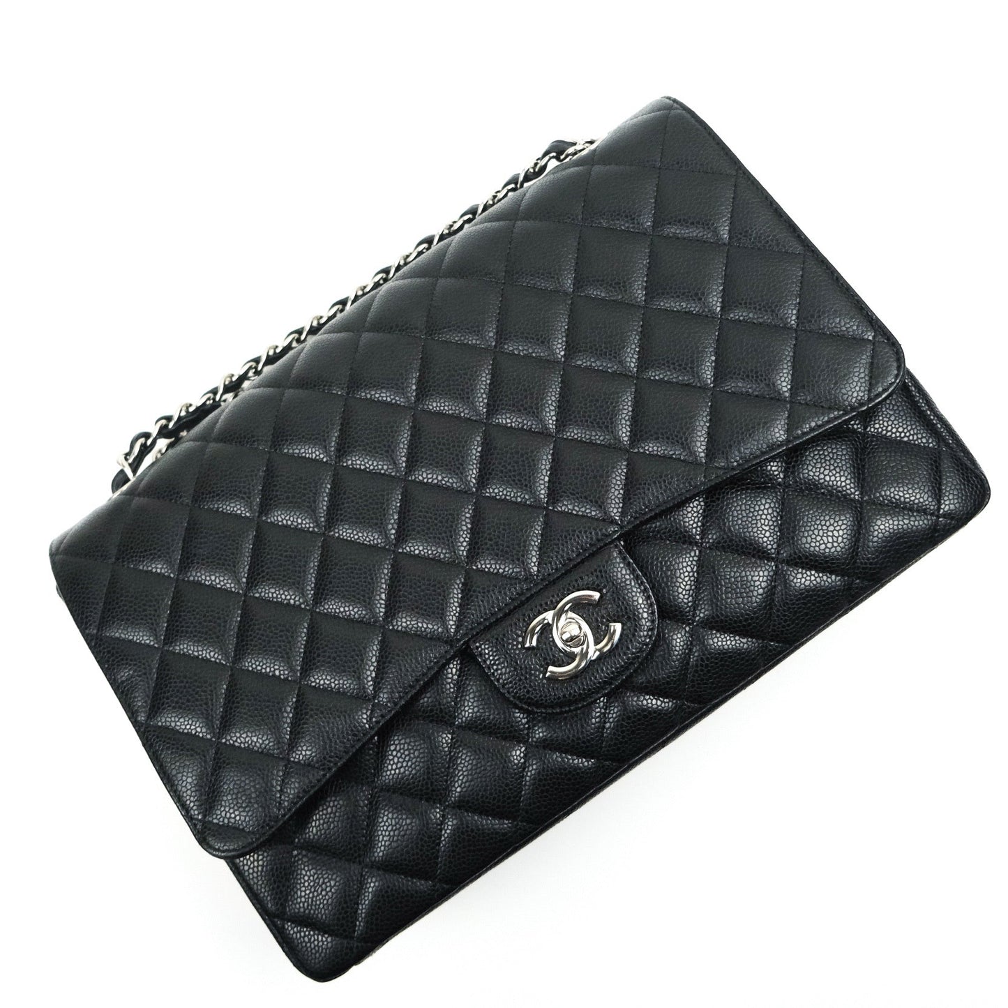 Chanel Classic Maxi Single Flap Quilted Black Caviar Silver Hardware