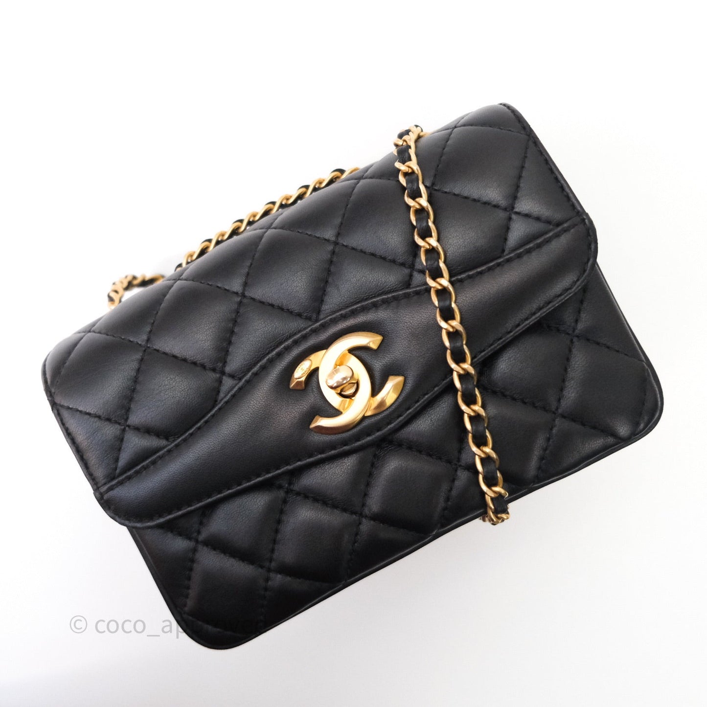 Chanel Coco Vintage Flap Small Bag Black Lambskin Gold Hardware