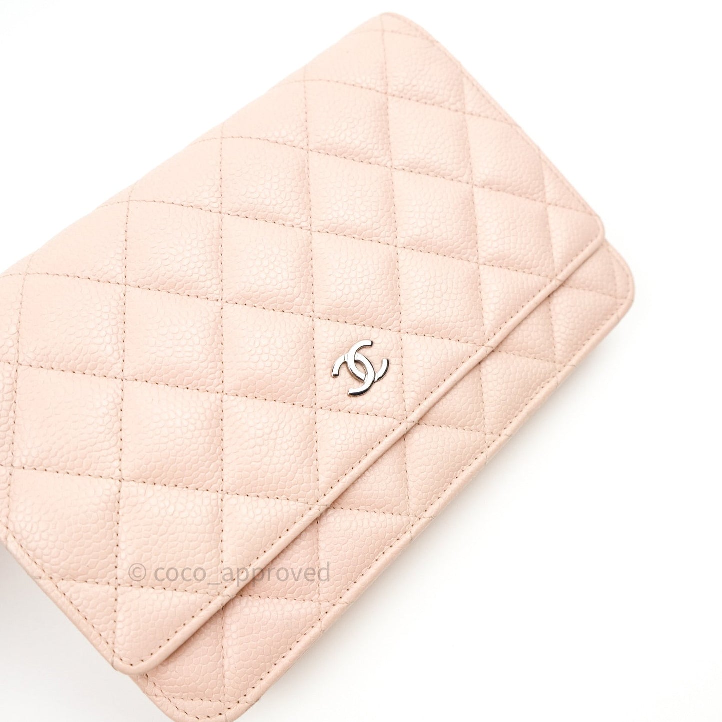 Chanel Quilted Wallet on Chain WOC Baby Pink Caviar Silver Hardware