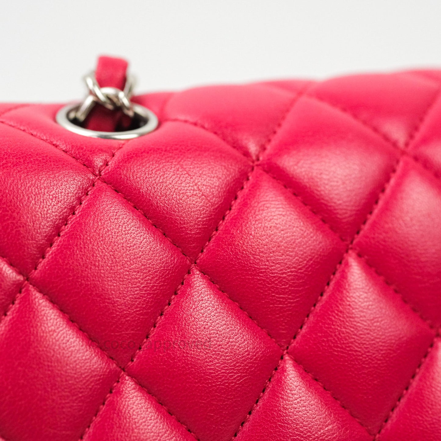 Chanel Classic M/L Lambskin Medium Double Flap Red Pink Silver Hardware