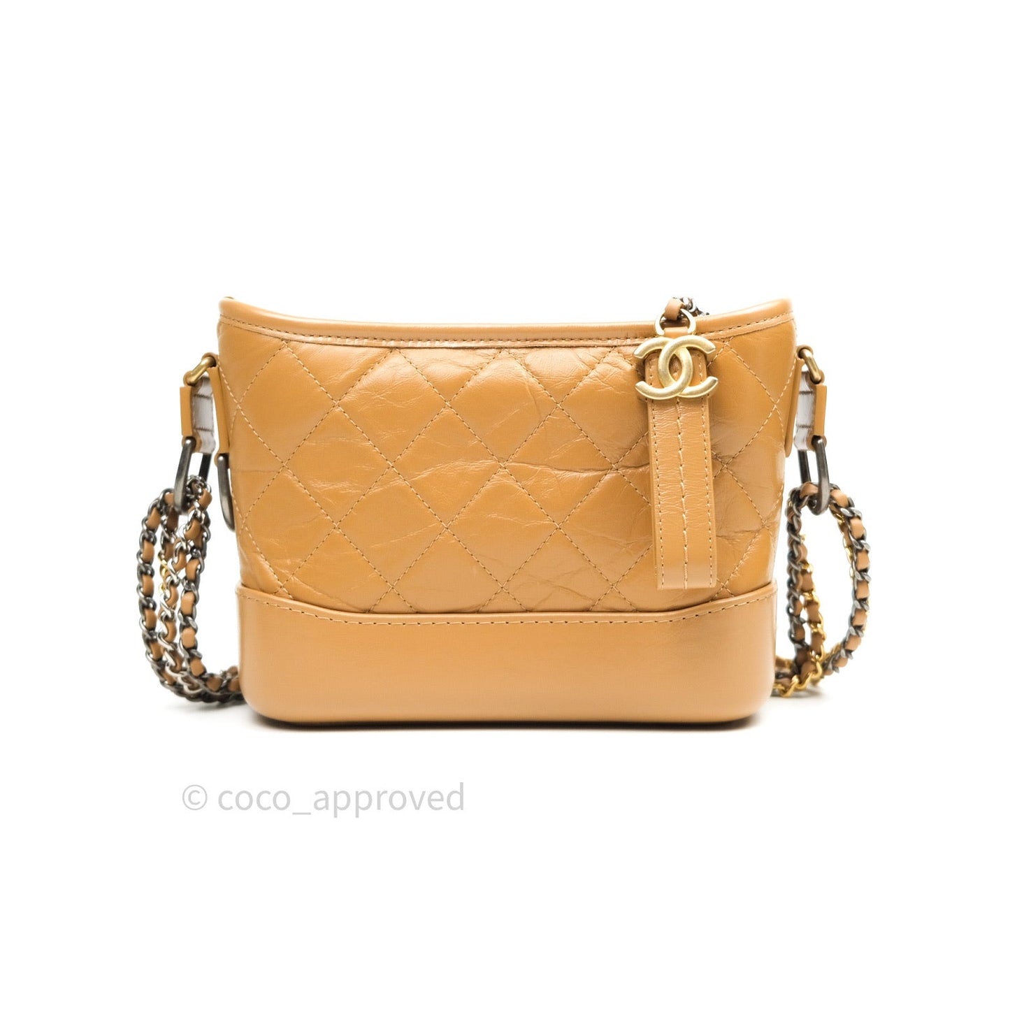 Chanel Calfskin Quilted Small Gabrielle Hobo Dark Beige Mixed Hardware